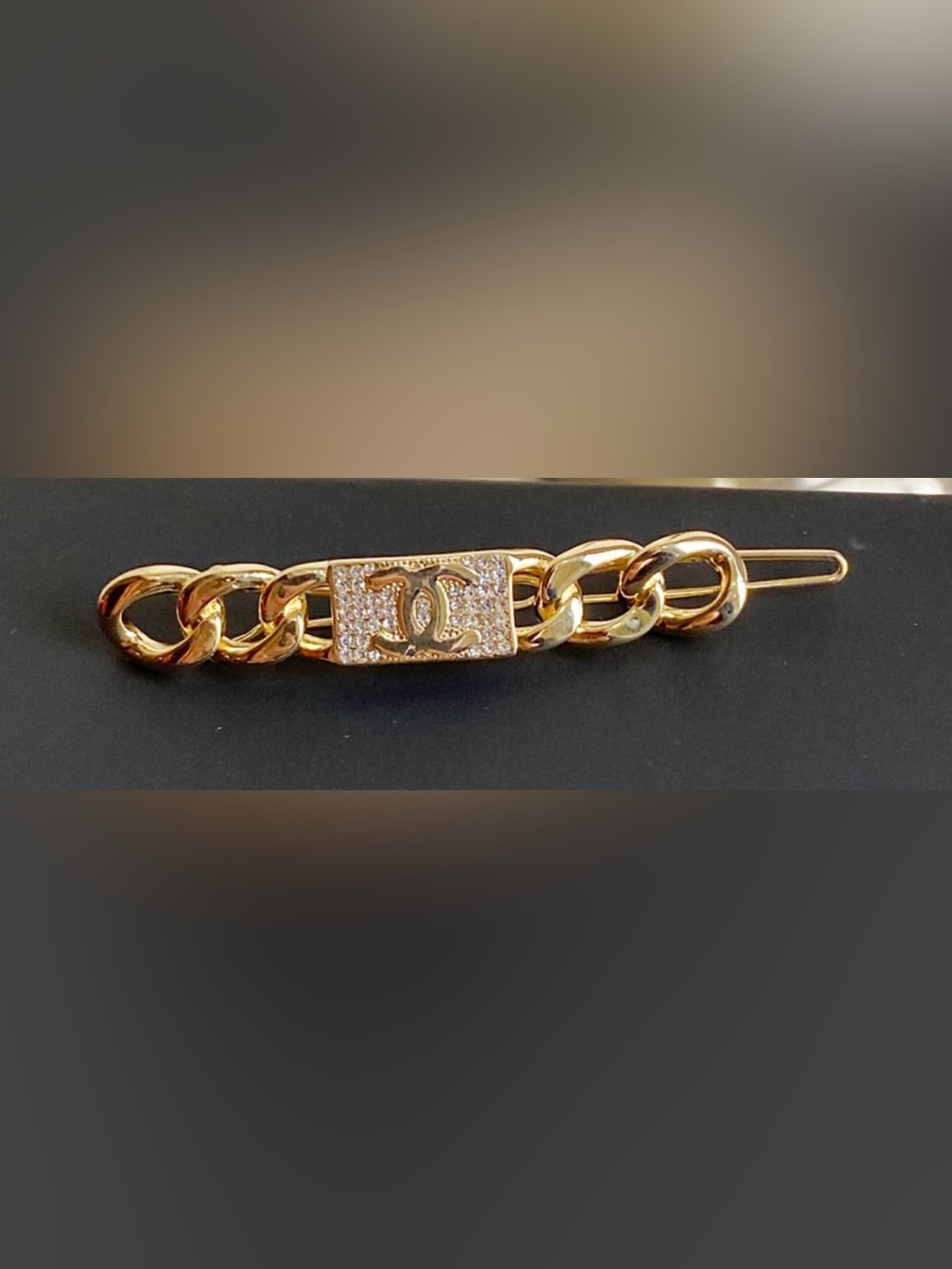 Double C Valletta Gold - Tone Metal Rhinestone Hair Barrette Clip